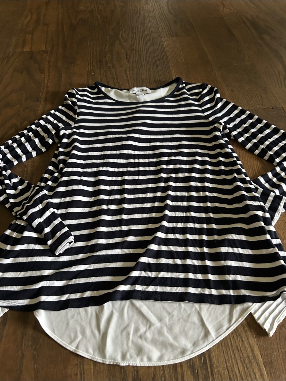 Joseph Ribkoff Navy and White Striped Tee with Contrast Neckline